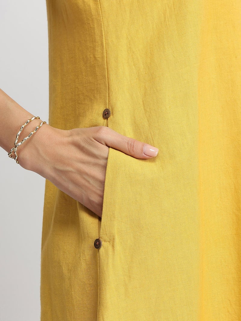Yellow & Rust Colorblock A-Line Maxi Dress