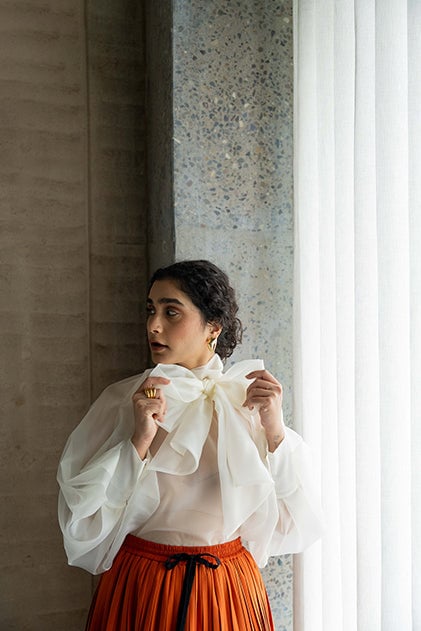 Off-White Sheer Organza Bow-Neck Statement Top — Unrush