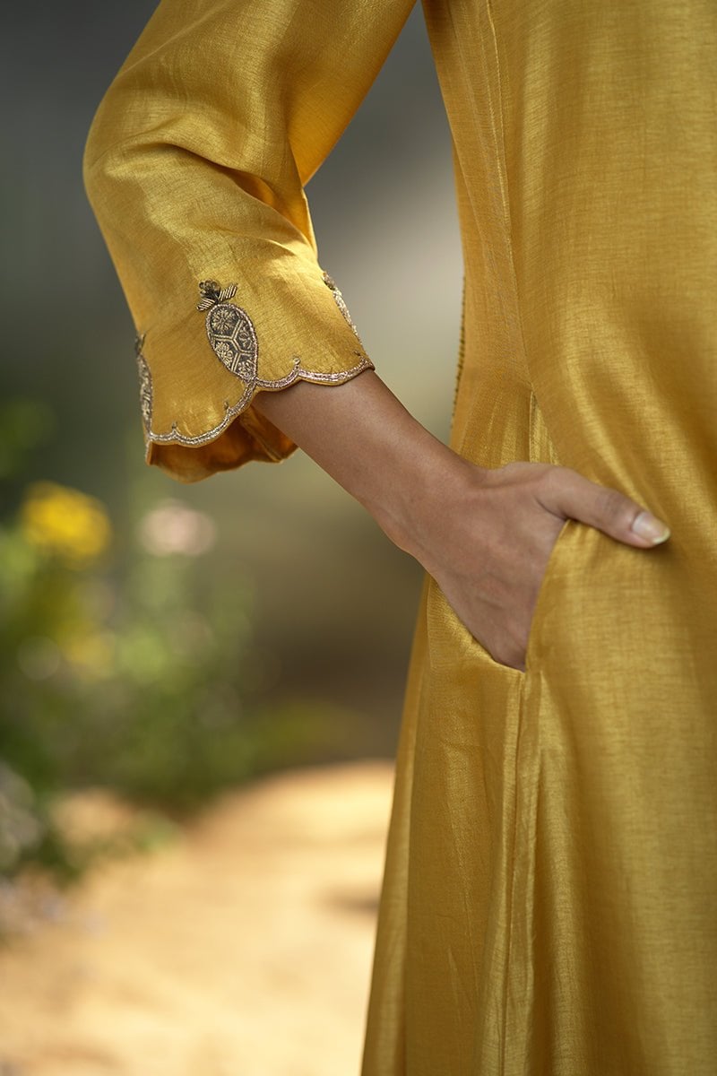 Honey Gold Raw Silk Anarkali Kurta Set with Dupatta