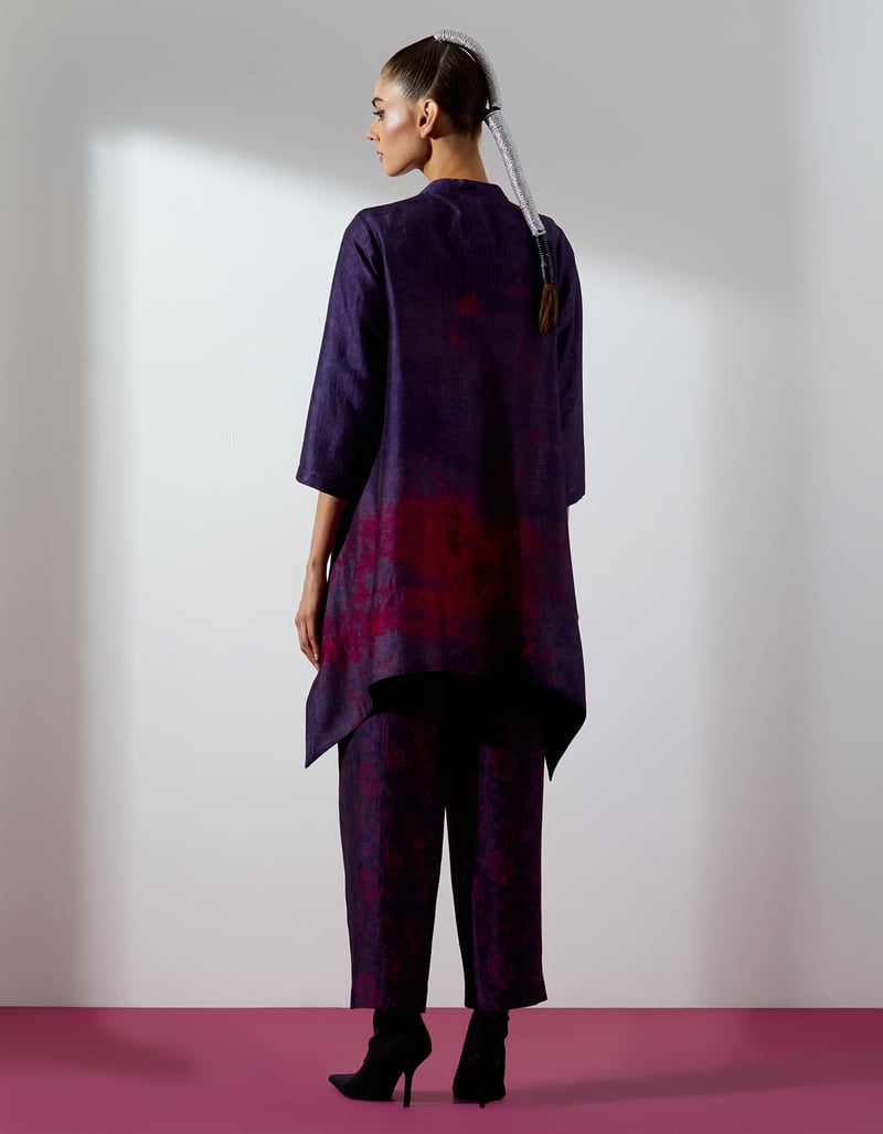 Maroon Purple Dupion Silk Kurta Pant Co-ord Set