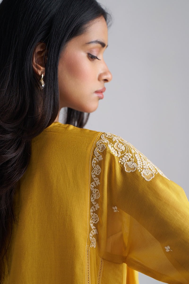 Mango Yellow A-Line Embroidered Kurta Set with Dupatta