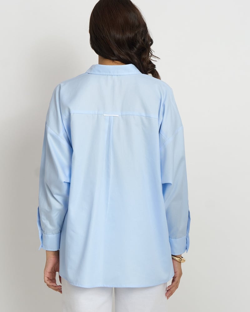 Sky Blue Oversized Cotton Button-Down Shirt
