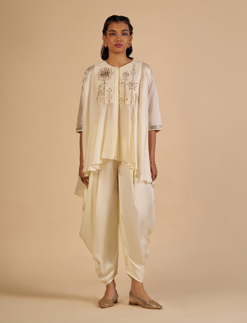 Off White Chanderi Dhoti Trousers — Gulabo by Abu Sandeep