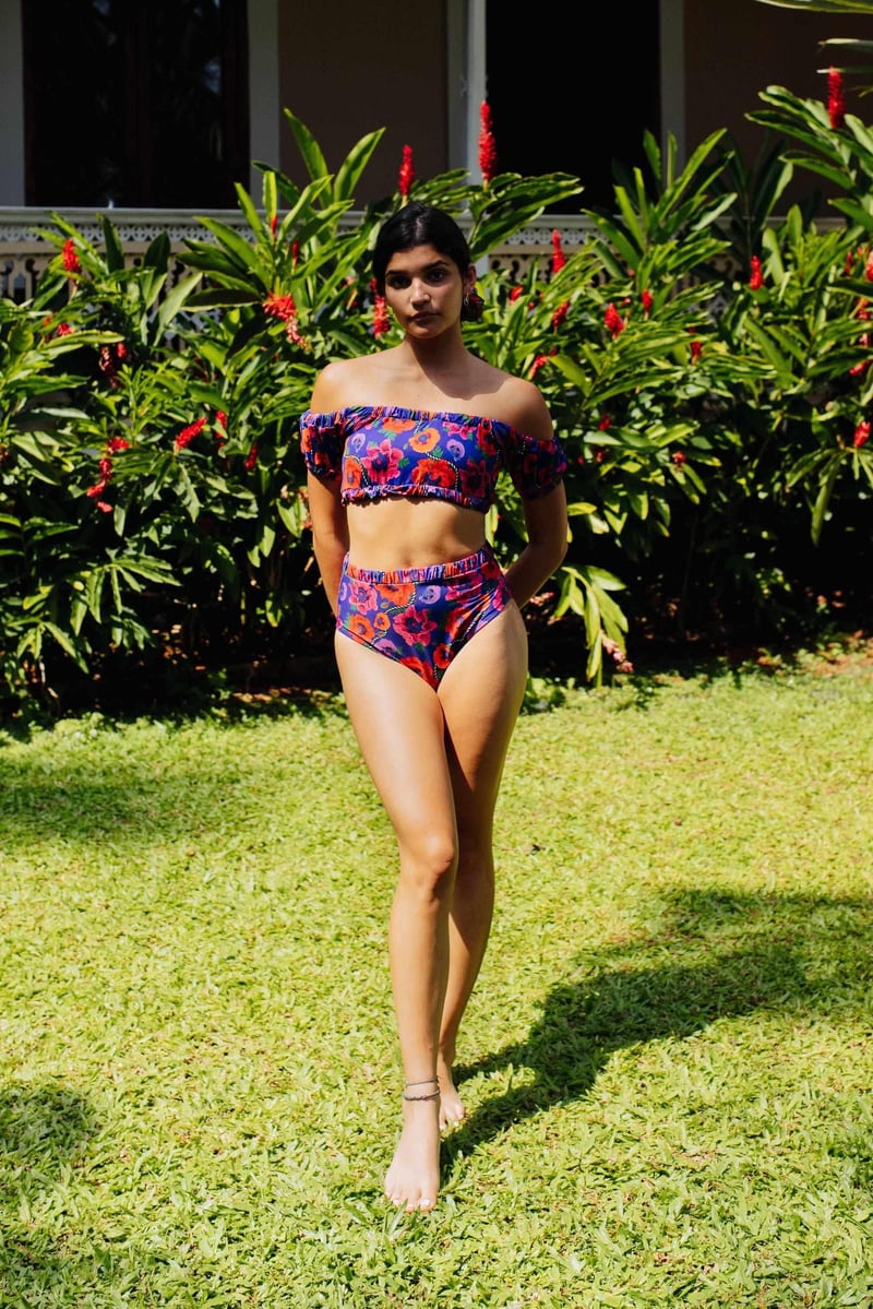 Oriental Poppy Ruche High Waist Bikini Bottom — IZSI