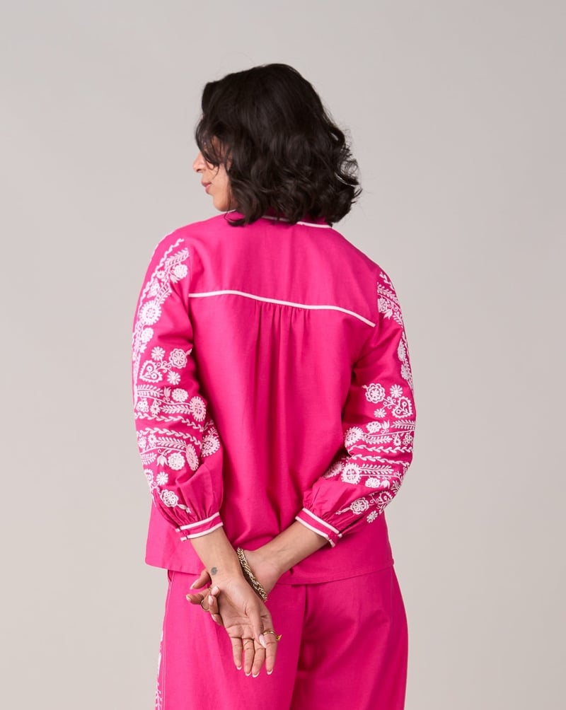 Pink Embroidered Longline Tie-Up Tunic Top