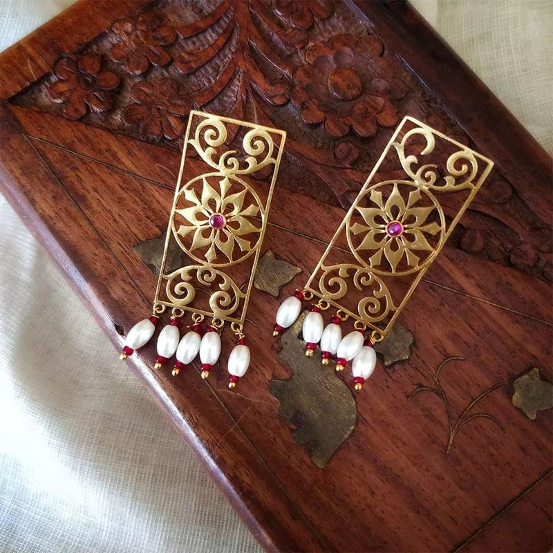 Samkon Ethnic Gold Earrings — Sadgi