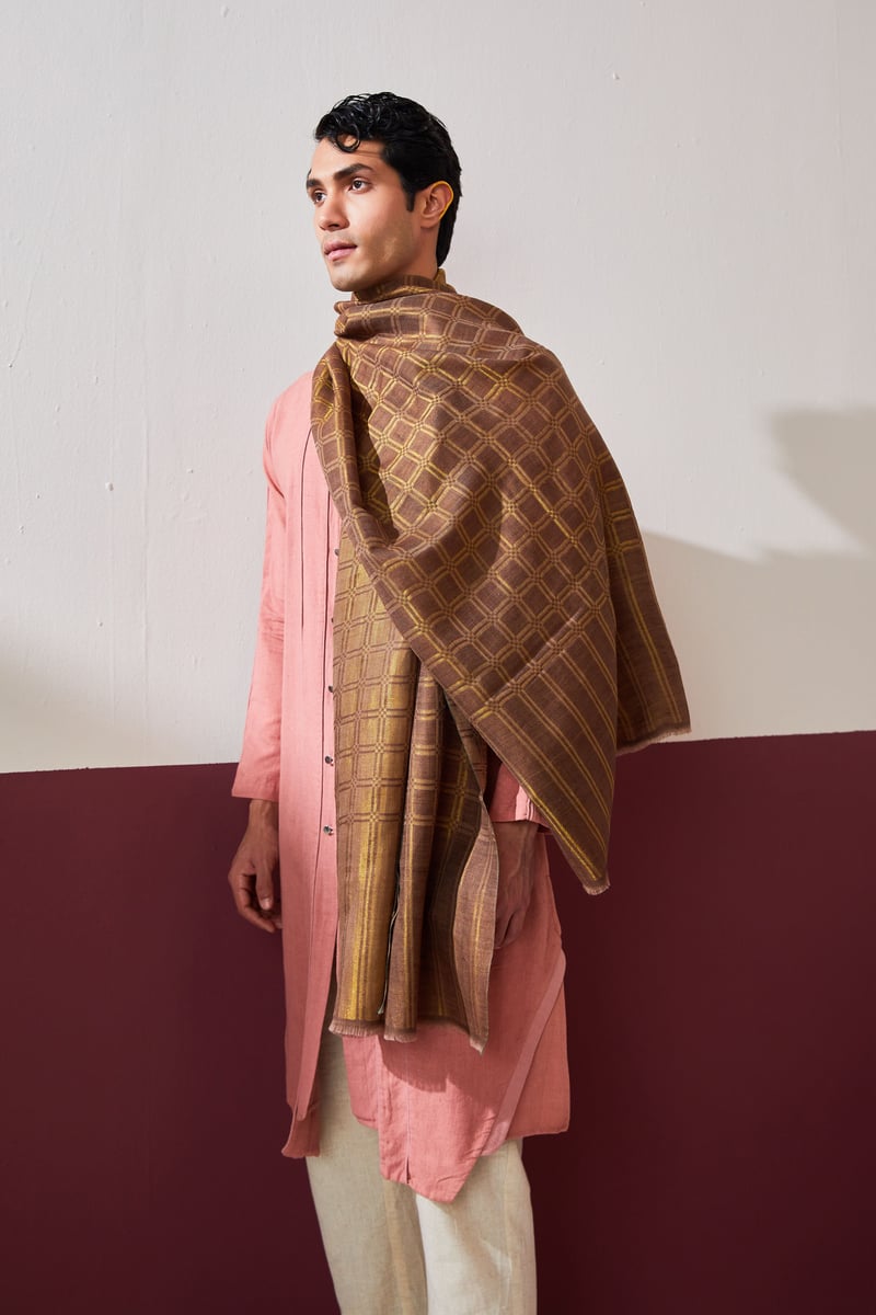 Zari Check Reversibles Pashmina Stole