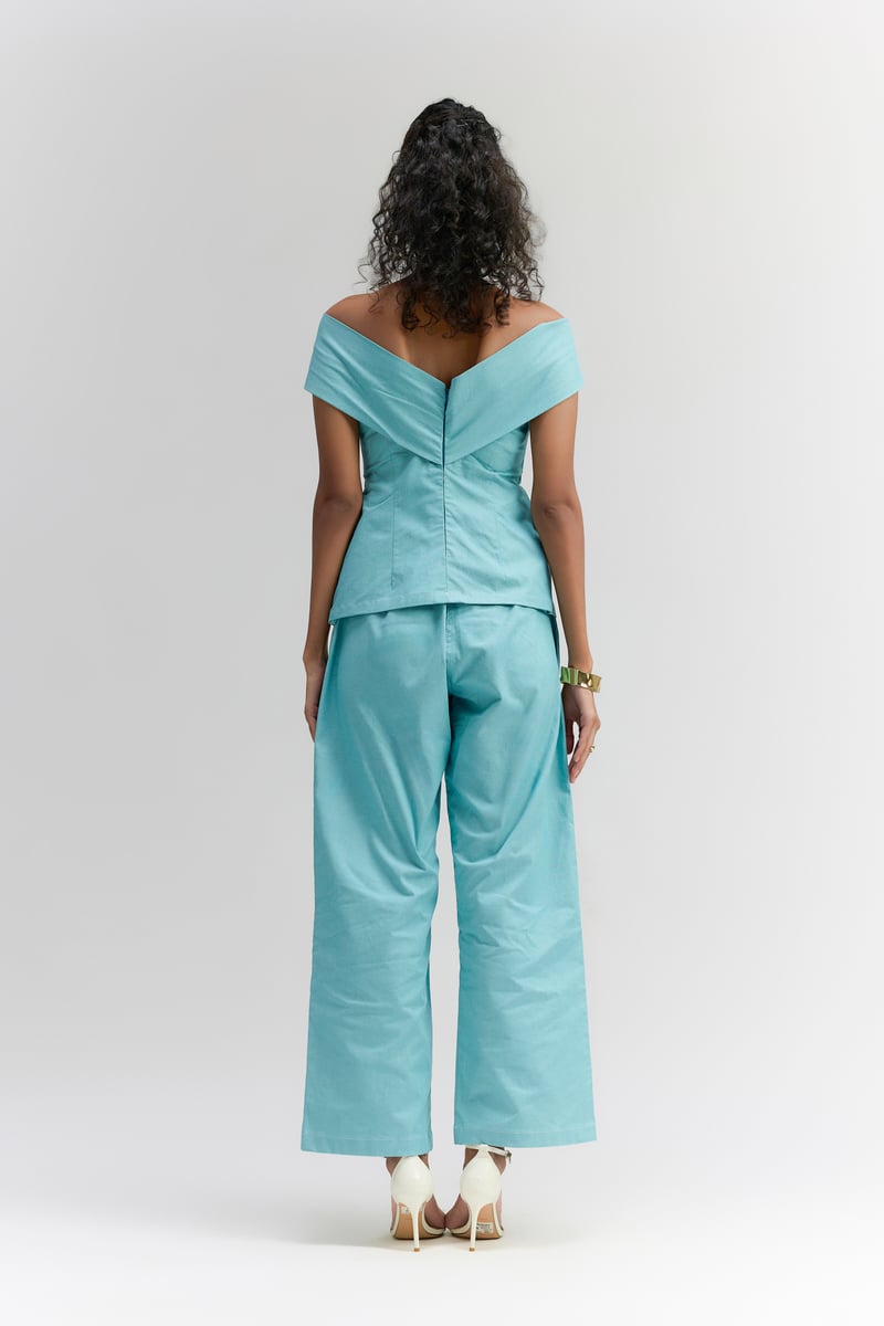 Aqua Blue Denim Straight Fit Pants