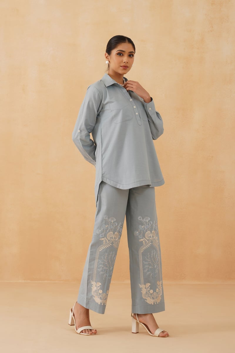 Light Blue Embroidered Tunic and Pant Co-ord Set — NEETIKA CHOPRA