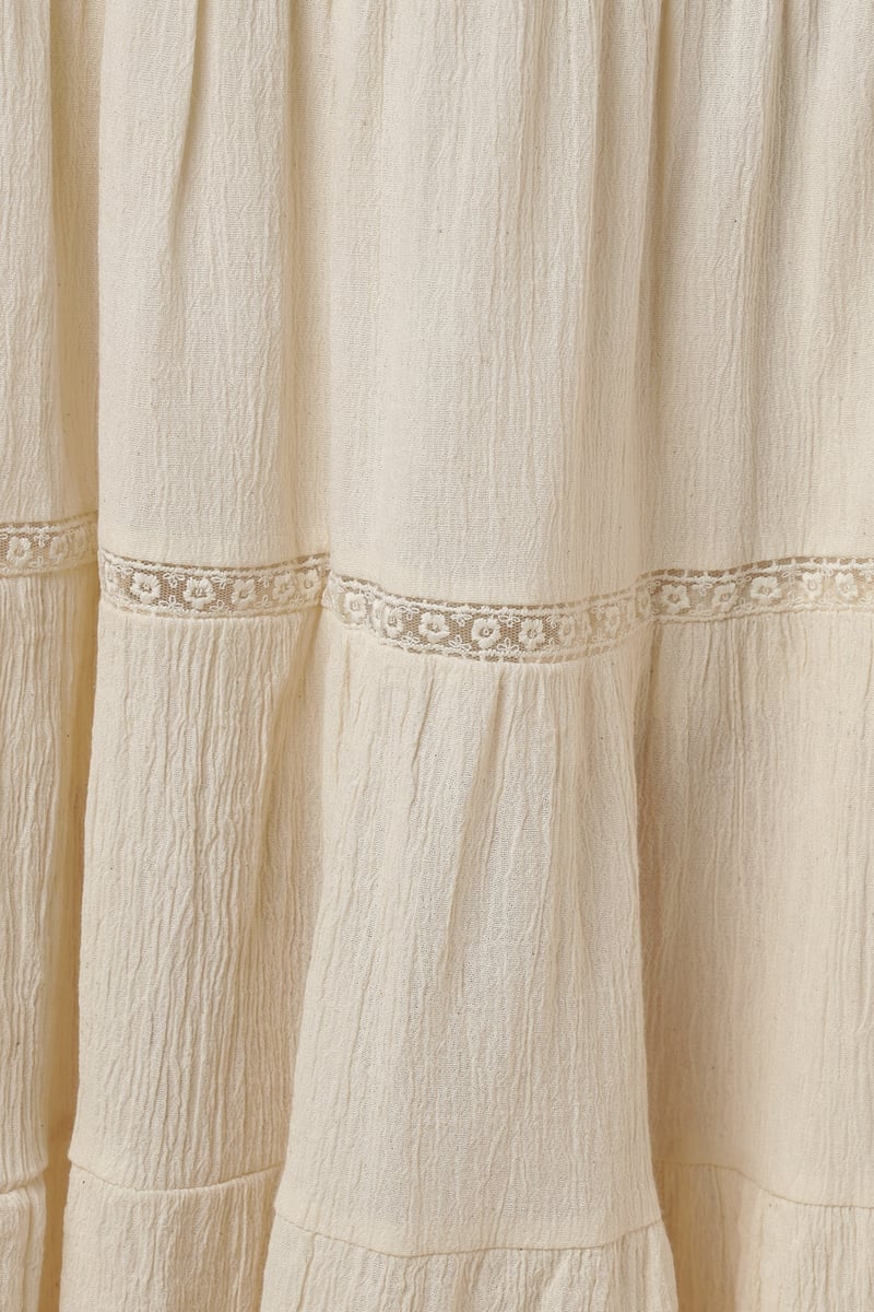 Natural Tiered Midi Skirt with Drawstring Waist