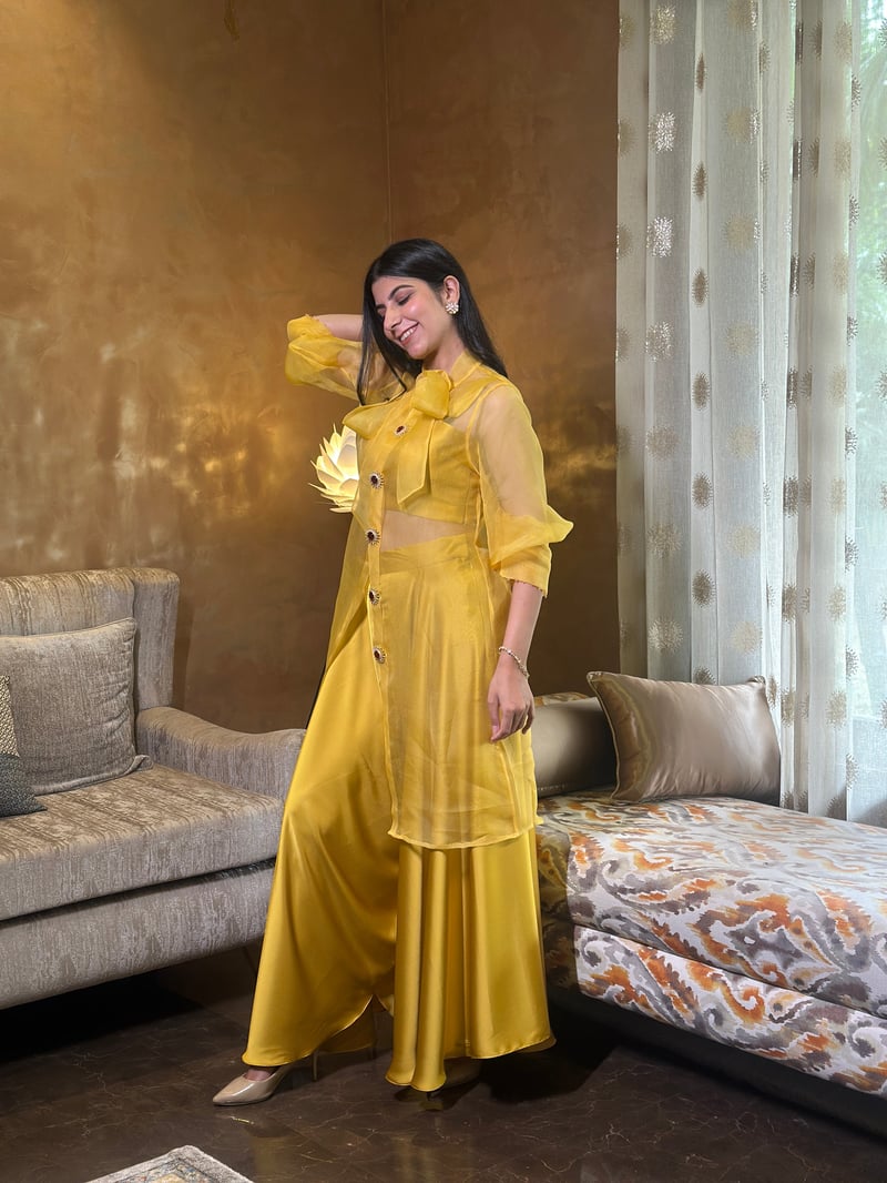 Mustard Yellow Organza Shirt and Sharara Co-ord Set