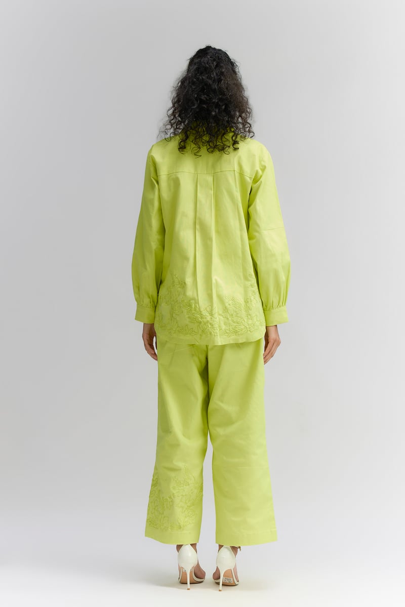Lime Green Floral Patch Embroidered Co-Ord Set