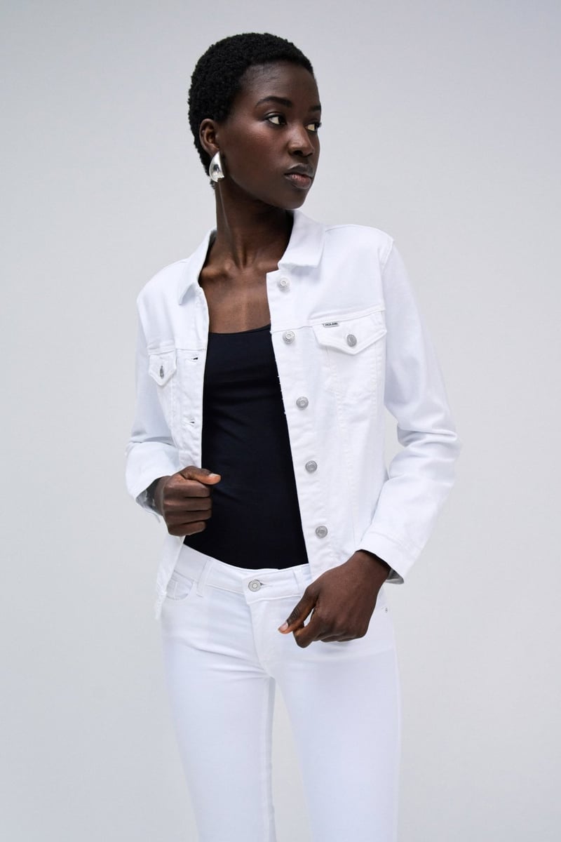 White Slim-Fit Denim Jacket with Button Front