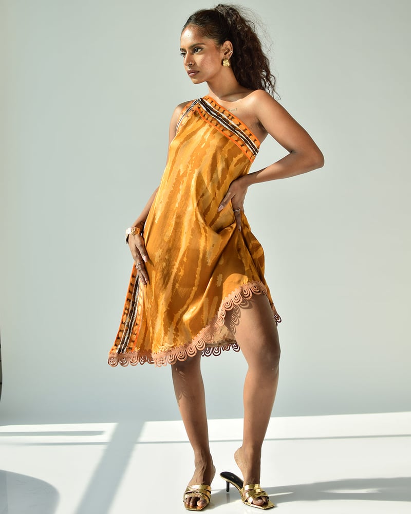 Brown One-Shoulder Tie-Dye Mini Dress