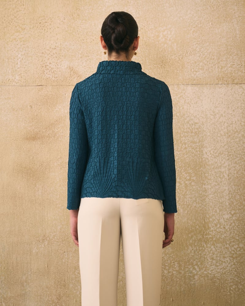 Blue Textured Button-Down Shirt with Collar