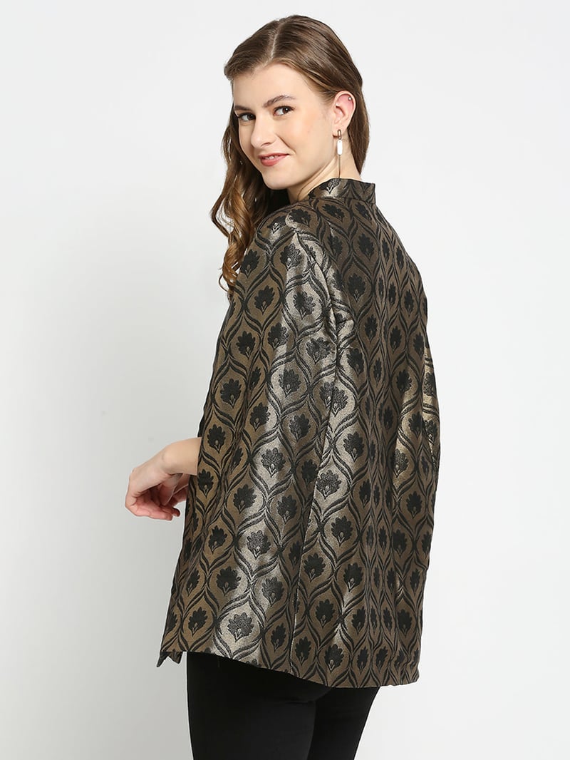 Black and Gold Metallic Brocade Cape Jacket
