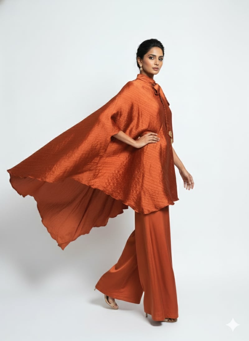 Purple One-Shoulder Cape Top and Wide-Leg Pant Co-ord Set