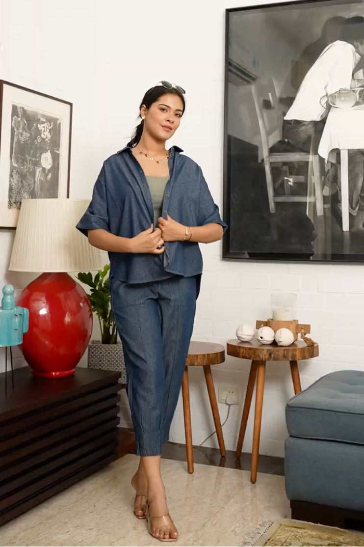 Dark Wash Denim Shirt and Trousers Co-ord Set