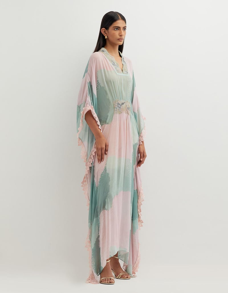 Printed Long Dress with Embellishement