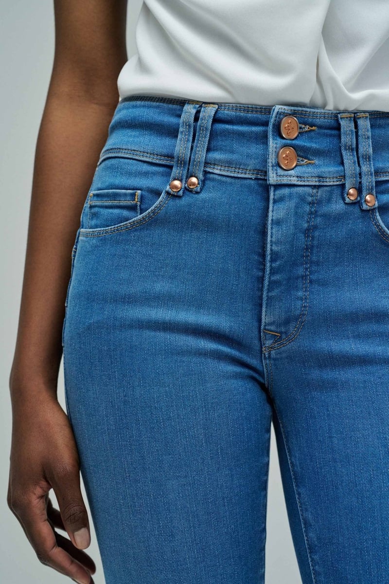 Medium Wash High-Rise Flared Jeans