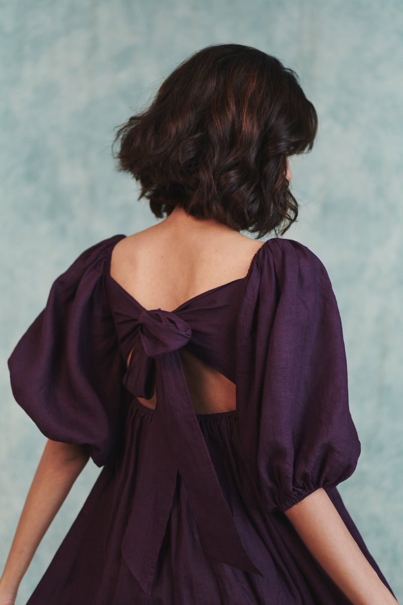 Plum Linen Front Twist Dress