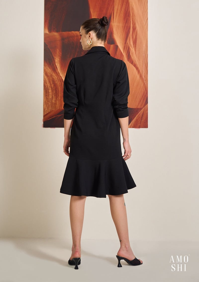 Black Blazer-Style Midi Dress with Metallic Buttons