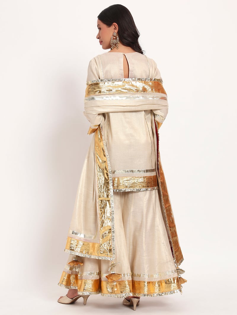 Golden Cotton Tissue Kurta Garara Set with Gotta Border