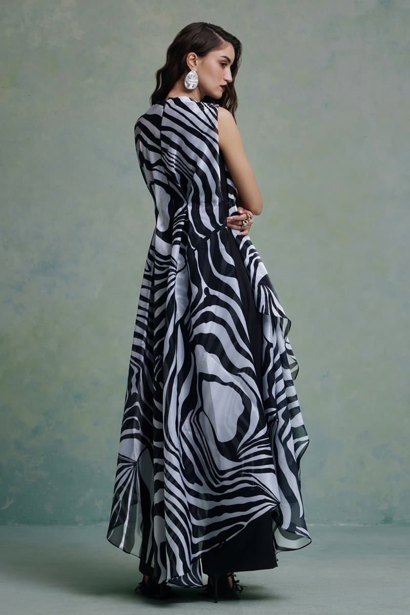 Black and White Zebra Print Overlay Jumpsuit