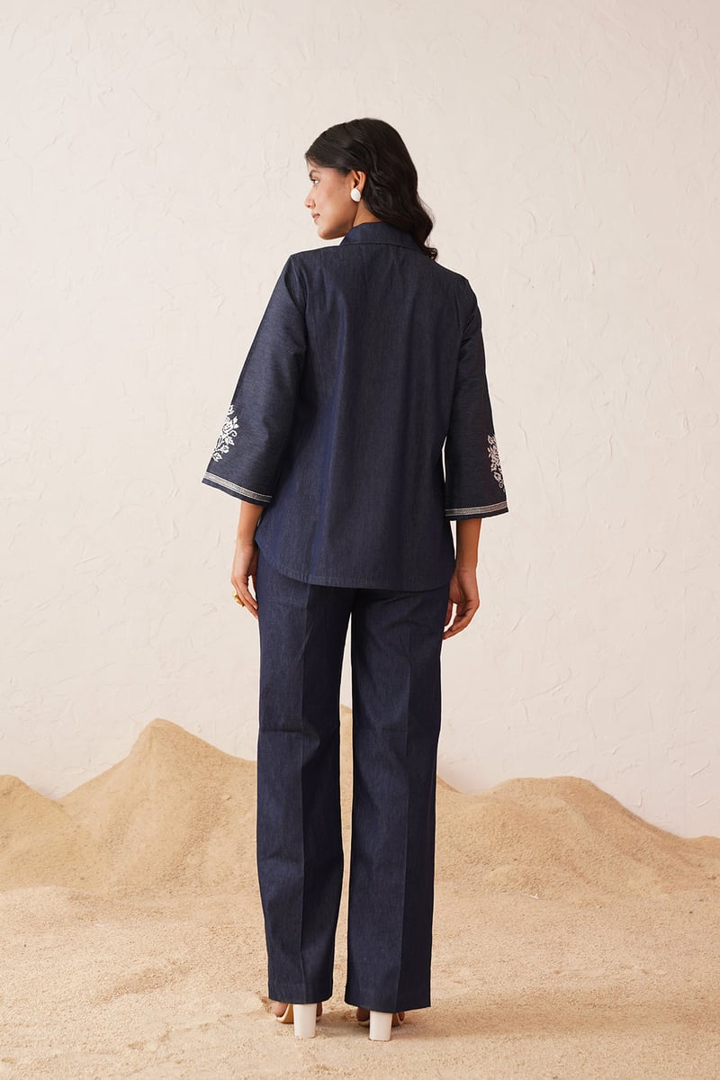 Blue Denim Cross-Stitch Embroidered Co-ord Set