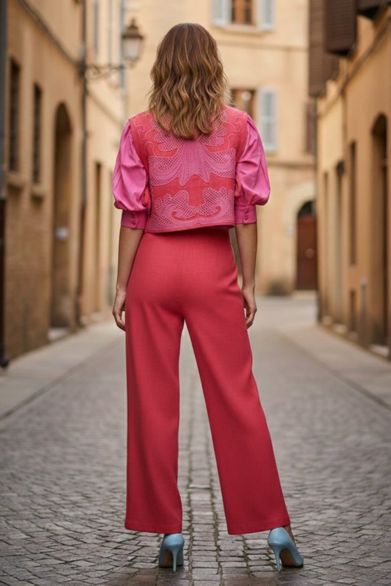 Pink and Red Cutwork Overlay Co-ord Set