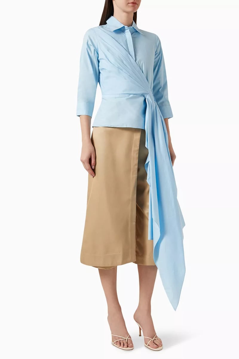 Sky Blue Cotton Poplin Draped Shirt