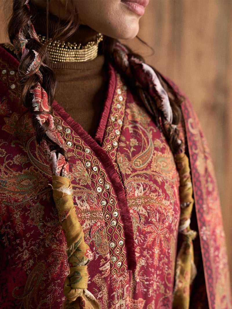 Maroon Printed Flared Kurta Set with Dupatta