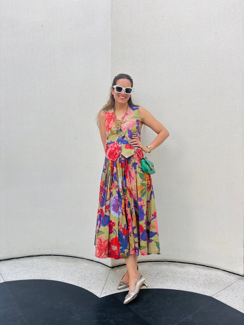 Multicolor Floral Waistcoat and Midi Skirt Co-ord Set