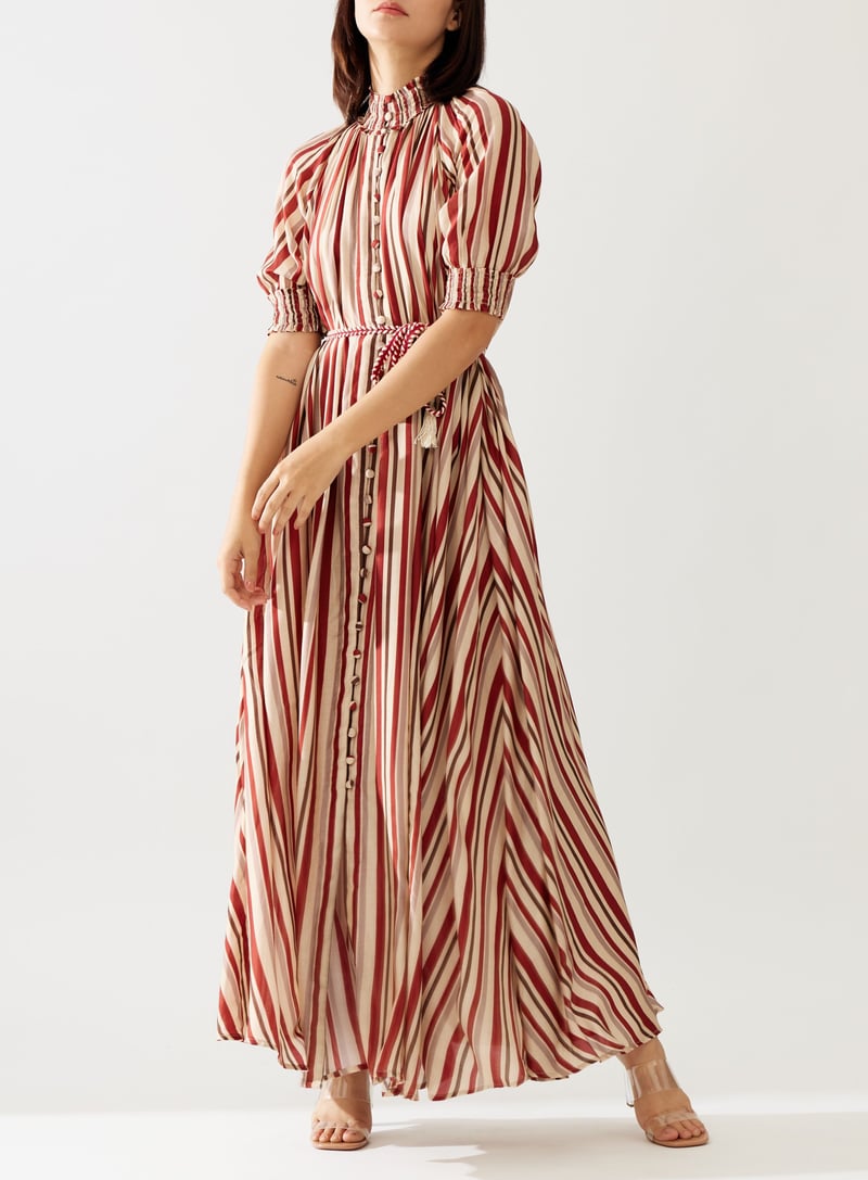 Red And Cream Stripe Long Dress