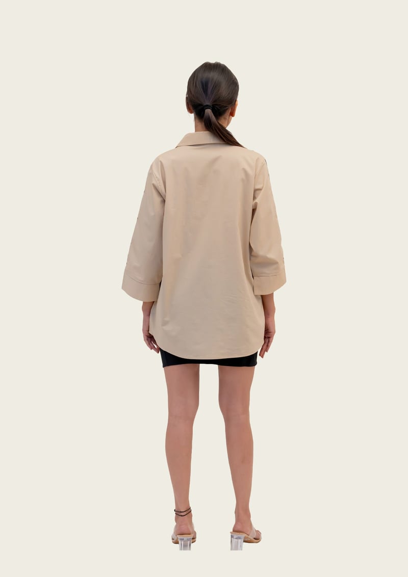 Beige Cotton Shirt with Embroidery