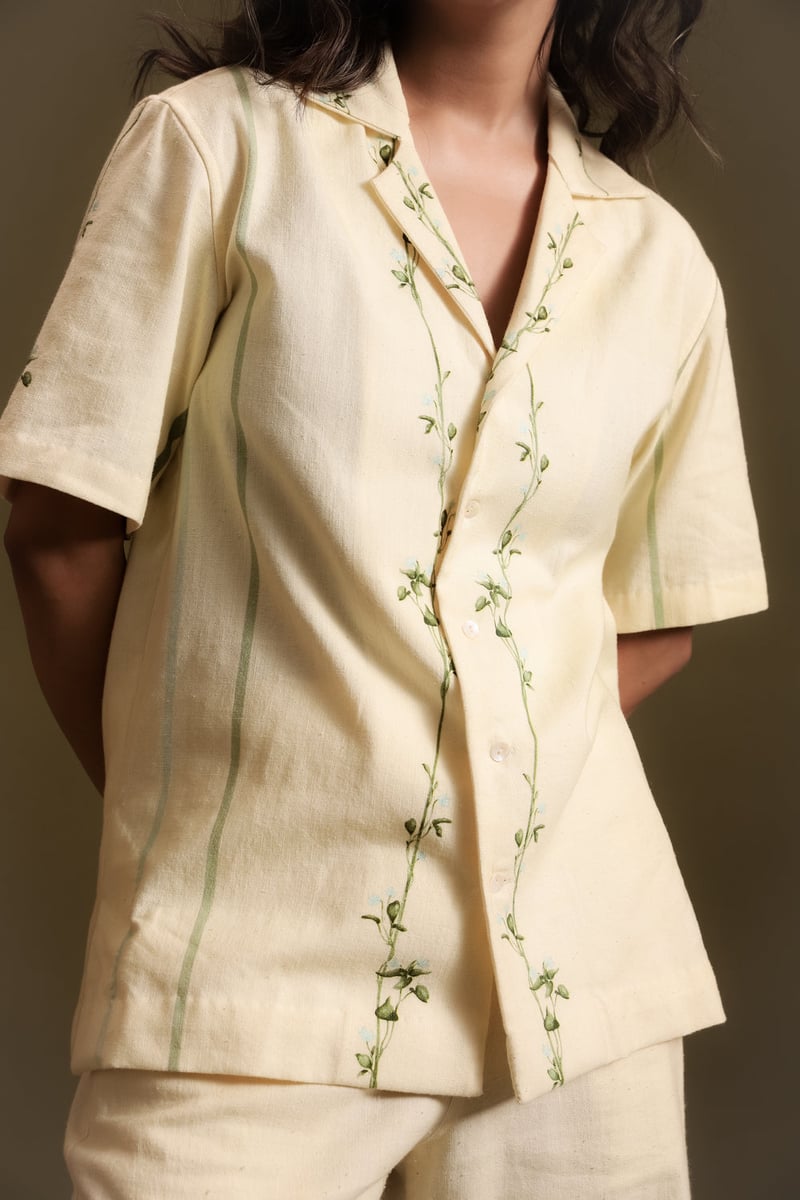 Butter Yellow Khadi Relaxed-Fit Printed Shirt