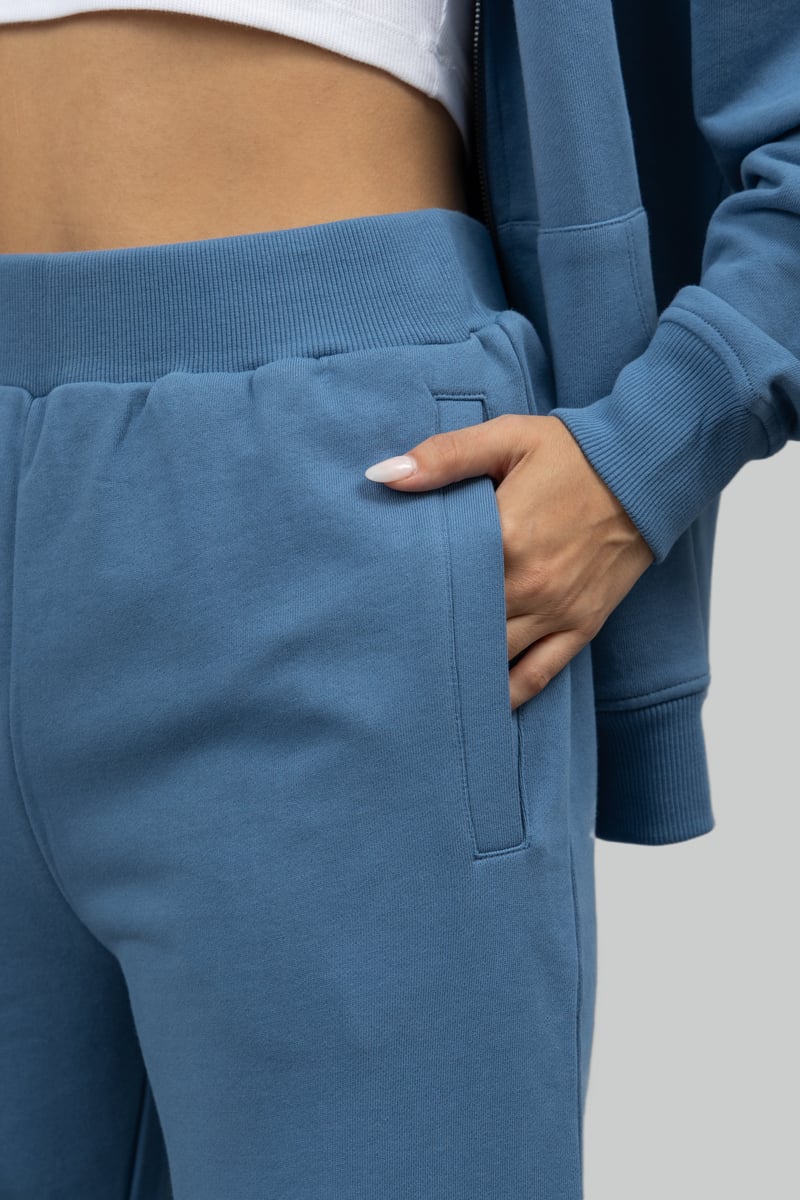 Cloudy Blue Cotton Terry Wide-Leg Trackpants