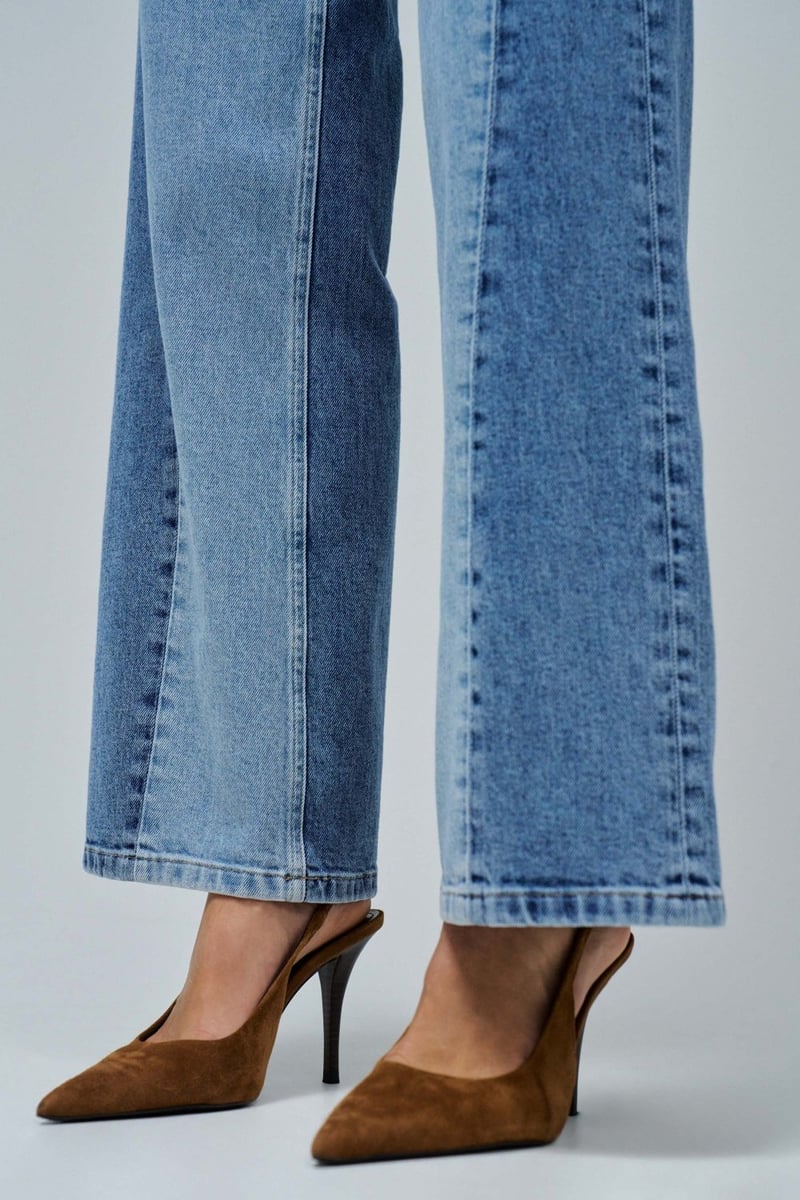 Blue High-Waist Two-Tone Wide-Leg Jeans