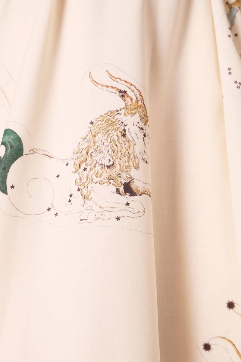 Beige Zodiac Print Halter Mini Dress with Bow-Tie Back