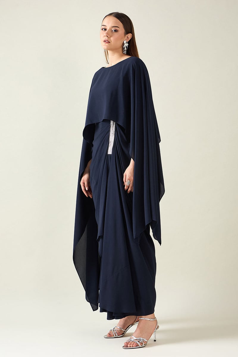 Navy Alloy Drape  Dress