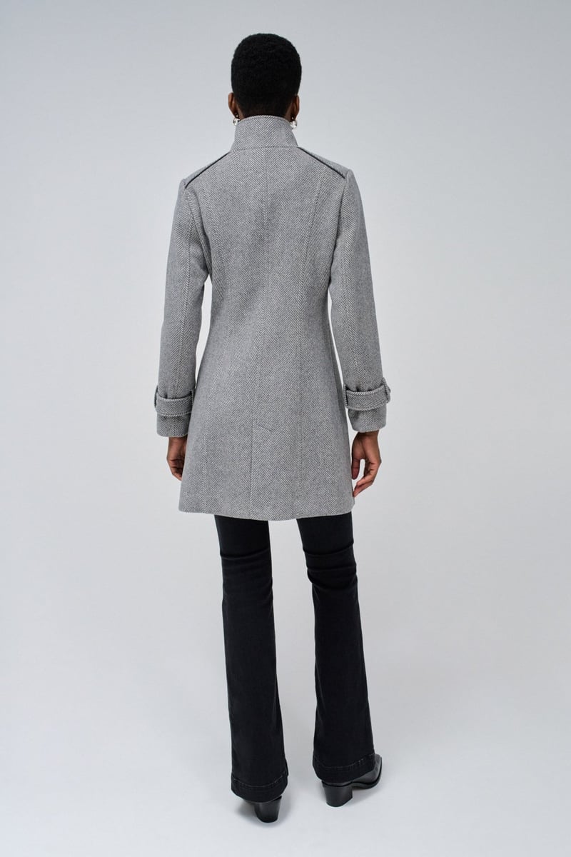 Grey Herringbone Double-Breasted Tailored Coat