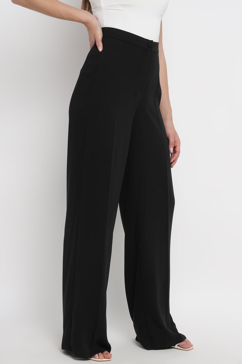 Black High-Rise Wide-Leg Tailored Trousers