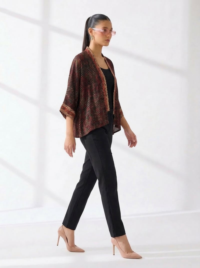 Maroon and Black Chevron Modal Open-Front Shrug