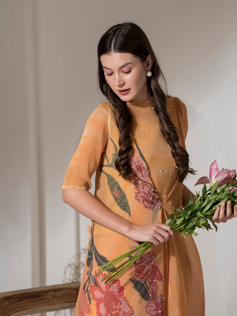 Golden Yellow Floral Kaftan Kurta Palazzo Co-ord Set