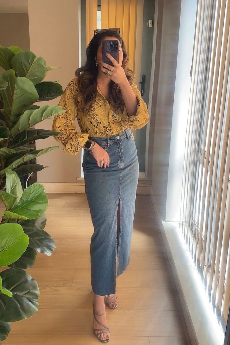 Yellow Cutwork Oversized Shirt