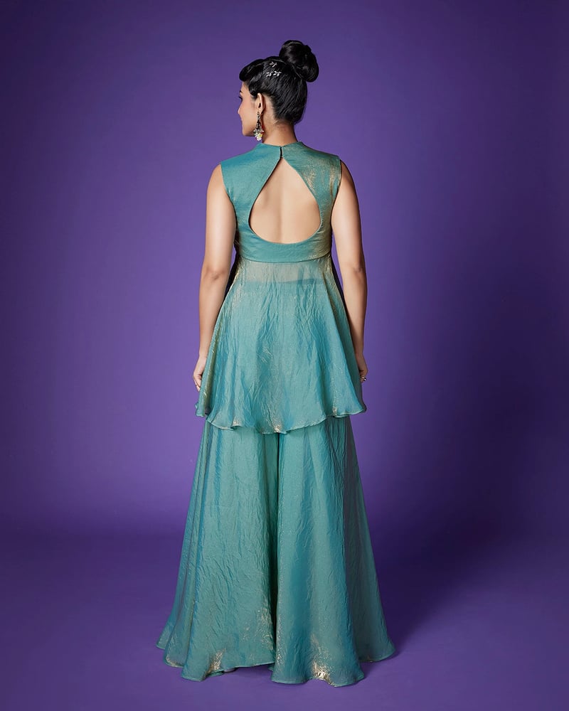 Sea Green Shimmer Peplum and Palazzo Co-ord Set