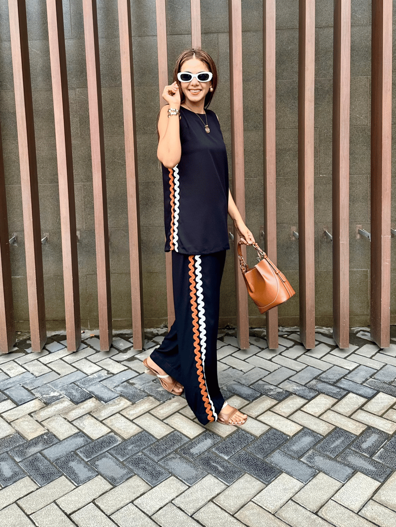 Navy Sleeveless Top and Wide-Leg Trousers Co-ord Set