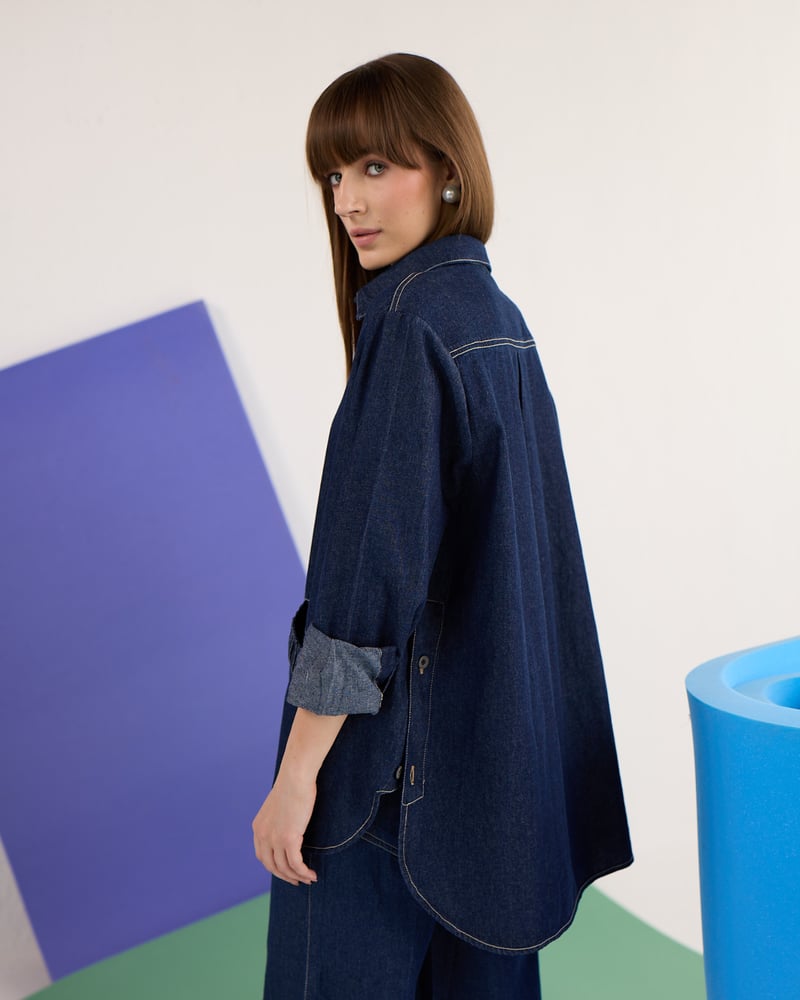Blue Oversized Longline Denim Shirt