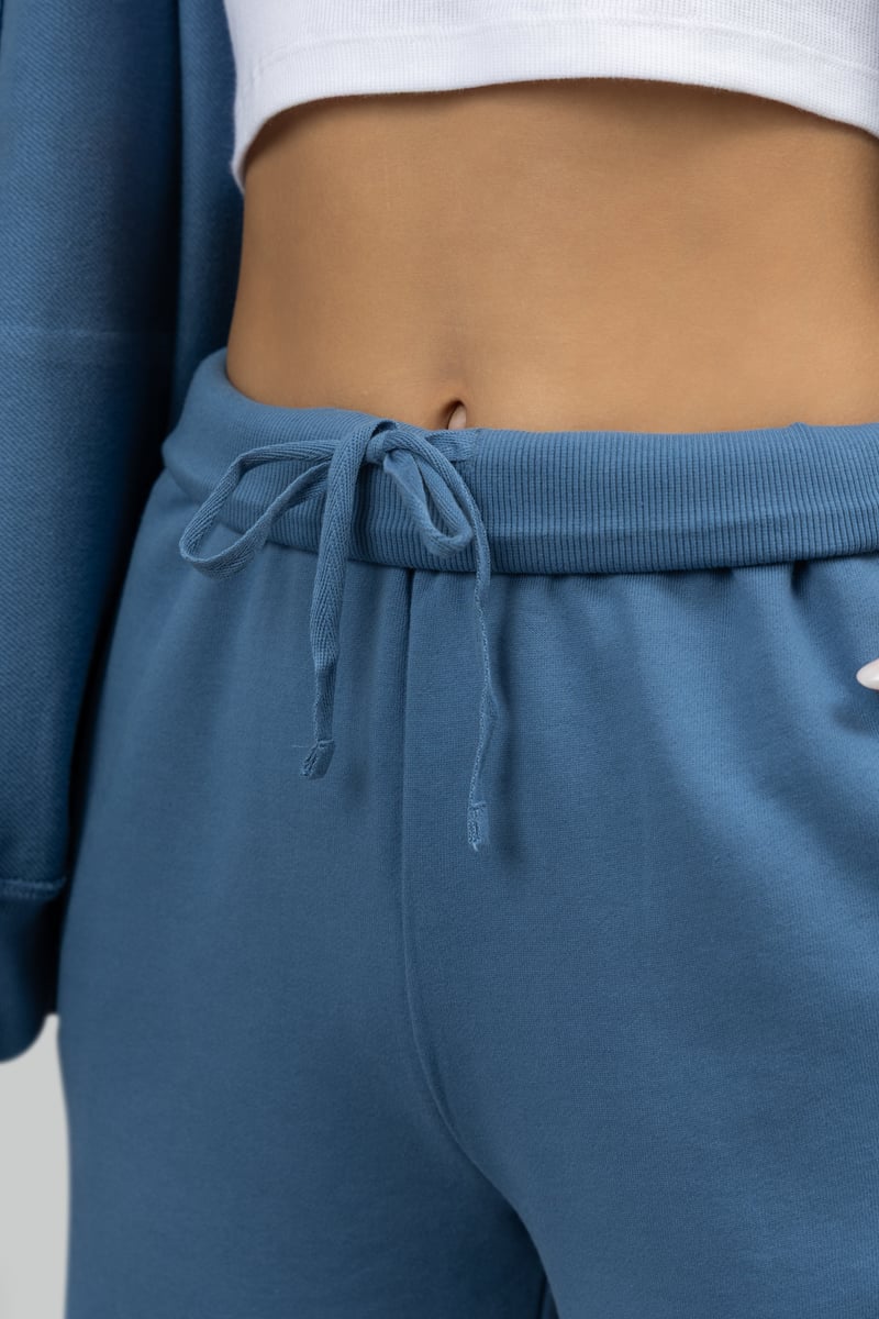 Cloudy Blue Cotton Terry Wide-Leg Trackpants