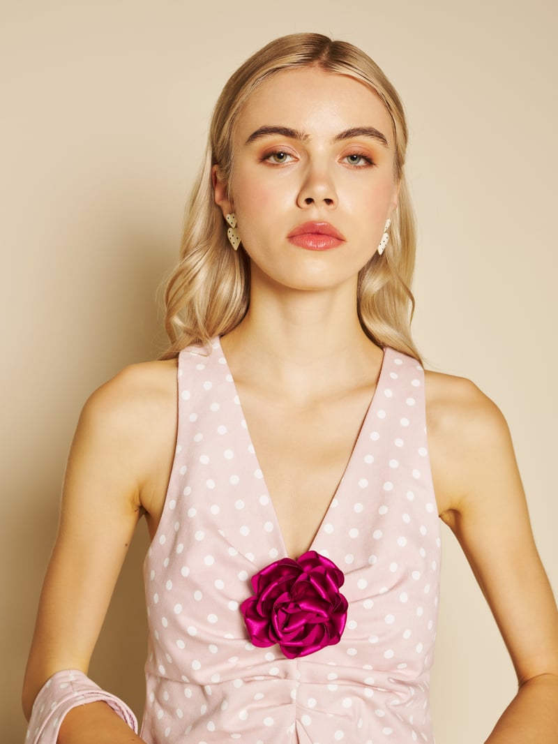Pink Polka Dot Halter Top with Satin Rosette